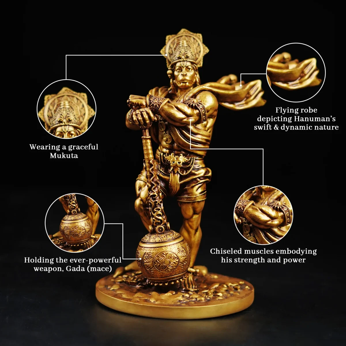 Bahubali Hanuman Golden Resin Idol